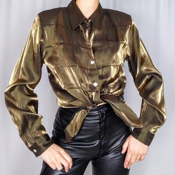 Vintage Tops - SOLD 90s gold lamé blouse